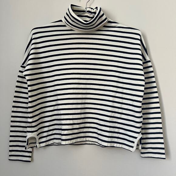 Madewell Striped White & Navy Blue Cropped Turtleneck Sweater Size XS - Picture 1 of 13